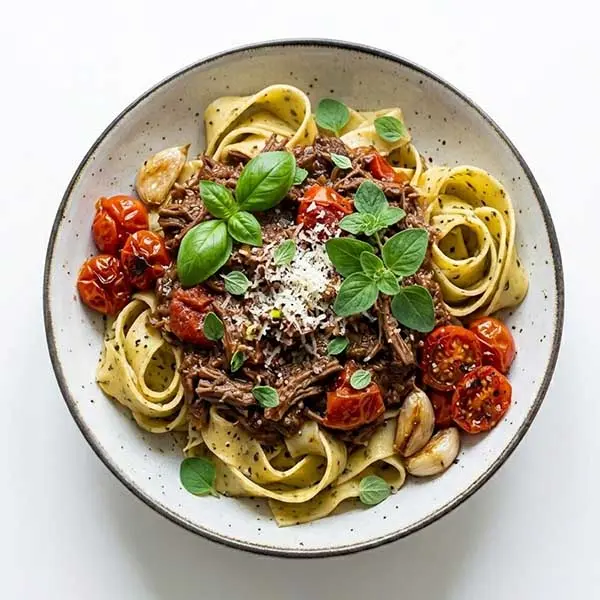 Slow-Braised Beef Ragu With oregano Pappardelle Pasta